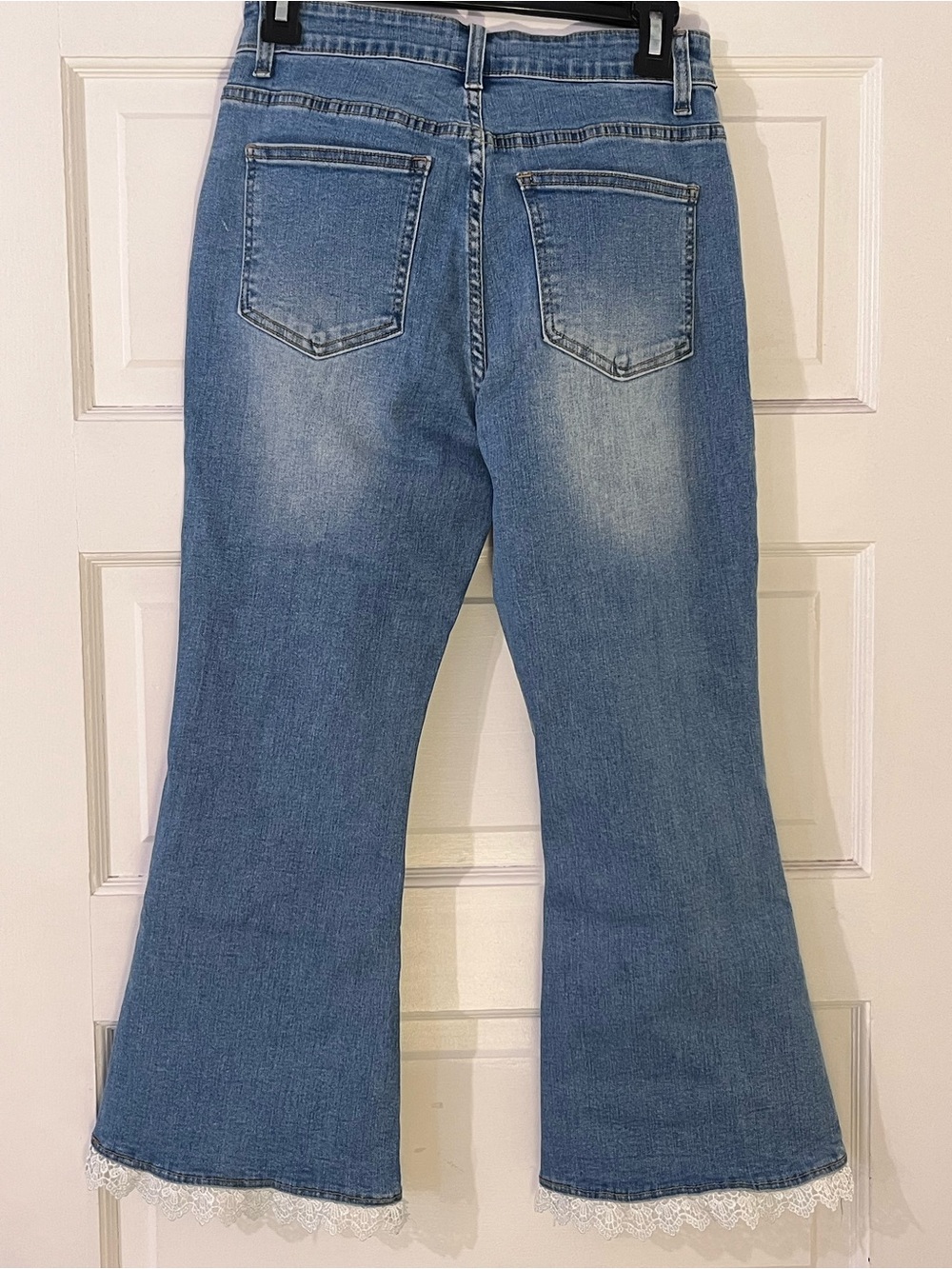 NWT Coco + Carmen Light Blue Flare Crop Jeans with Lace Hem - Picture 2 of 10